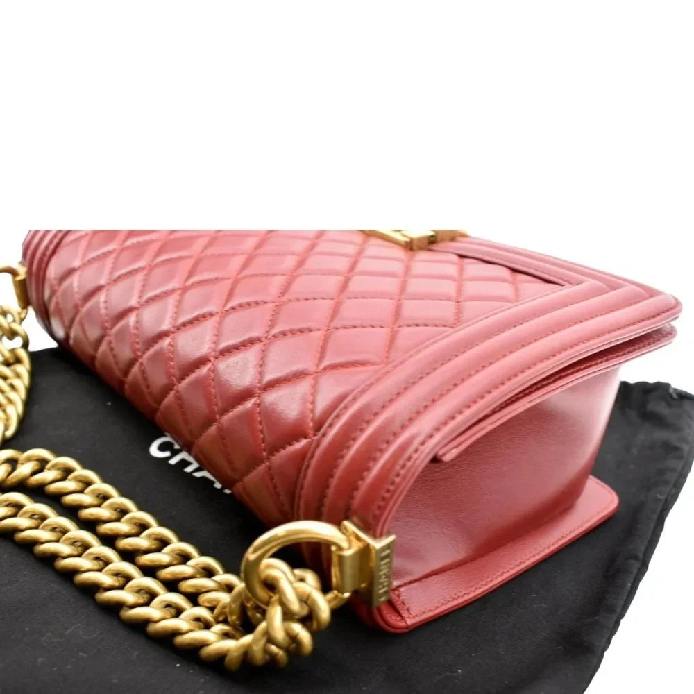 CHANEL  Medium Boy Flap Calf Leather Shoulder Bag Red - Picture 5 of 14
